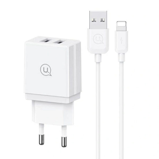 Ładowarka sieciowa USAMS 2xUSB-A 18W + kabel USB-A / Lightning Fast Charging biały