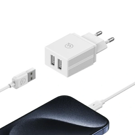 Ładowarka sieciowa USAMS 2xUSB-A 18W + kabel USB-A / Lightning Fast Charging biały