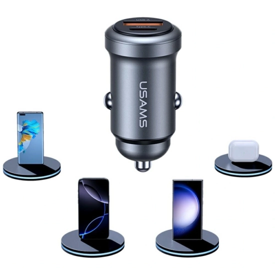 Ładowarka samochodowa USAMS CC322 30W USB-A USB-C tarnish