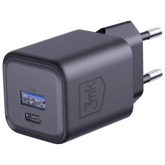 Ładowarka sieciowa 3MK Hyper Charger PD 33W GaN QC4+ PPS AFC FCP SCP USB-A + USB-C czarny