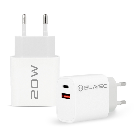 Blavec Ładowarka sieciowa BC-2 - USB + Typ C - QC 3.0 PD 20W z kablem Typ C na Typ C (TCBC2-UCW20+CC) biała