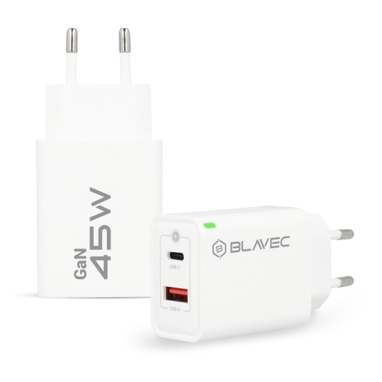Blavec Ładowarka sieciowa BC-5 GaN - USB + Typ C - PD QC 45W 3A (TCBC5G-UCW453A) biała