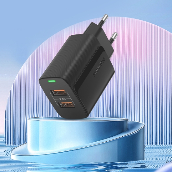 Foneng Ładowarka sieciowa EU63 - 2xUSB - 12W z kablem USB na Typ C czarna