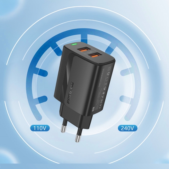 Foneng Ładowarka sieciowa EU63 - 2xUSB - 12W z kablem USB na Typ C czarna