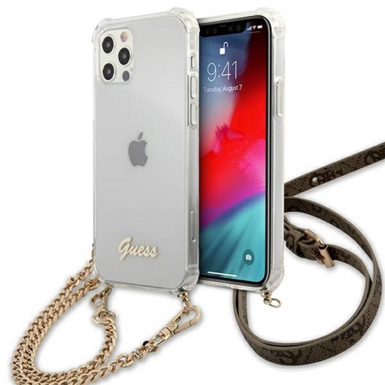 Guess nakładka do iPhone 12 / 12 Pro 6,1" GUHCP12MKC4GSGO przezroczysta hard case 4G Gold Chain