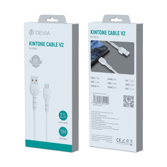 Devia kabel Kintone EC144  USB - MicroUSB 1,0 m 2,1A biały