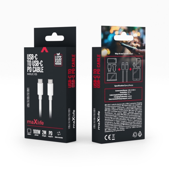 Maxlife kabel MXUC-05 USB-C - USB-C 2,0 m 100W biały