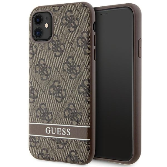 Guess nakładka do iPhone 11 GUHCN61P4SNW brązowa HC 4G Stripe