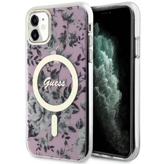 Guess nakładka do iPhone 11 / XR 6.1" GUHMN61HCFWSP różowa hardcase Flower MagSafe