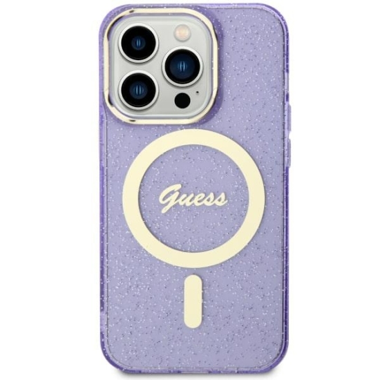 Guess nakładka do iPhone 11 / XR 6,1" GUHMN61HCMCGU fioletowa hardcase Glitter Gold MagSafe