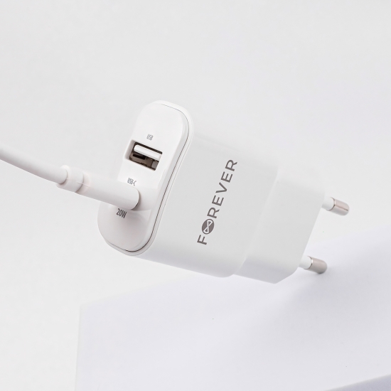 Forever ładowarka sieciowa PD QC TC-01-20AC 1x USB-C 1x USB 20W biała