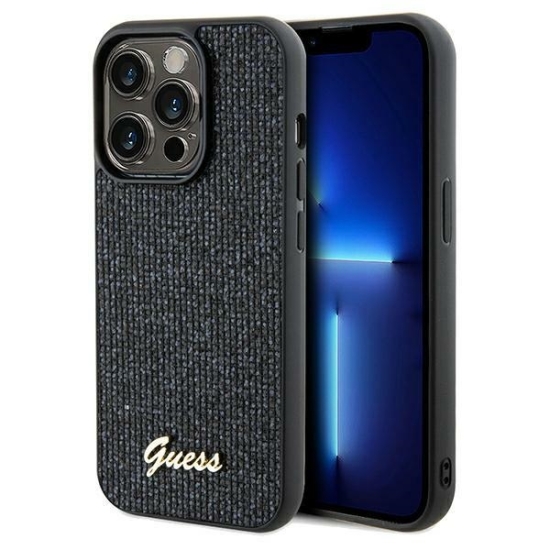 Guess nakładka do iPhone 13 Pro 6,1" GUHCP13LPMSDGSK czarna HC PU DISCO SCRIPT METAL