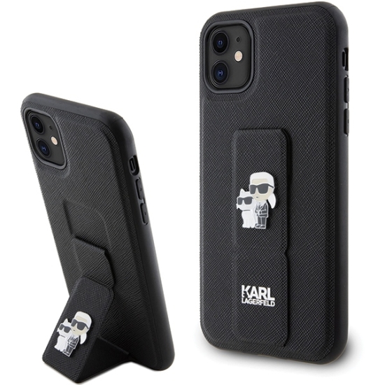 Karl Lagerfeld nakładka do iPhone 11 KLHCN61GSAKCPK czarna HC GRIPSTAND SAFFIANO KC PINS