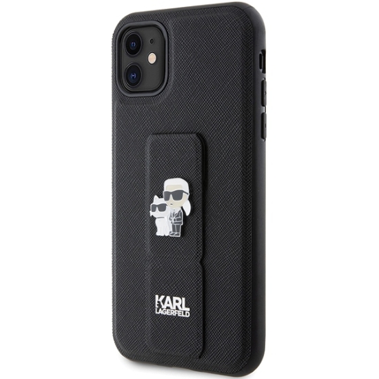 Karl Lagerfeld nakładka do iPhone 11 KLHCN61GSAKCPK czarna HC GRIPSTAND SAFFIANO KC PINS