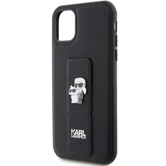 Karl Lagerfeld nakładka do iPhone 11 KLHCN61GSAKCPK czarna HC GRIPSTAND SAFFIANO KC PINS