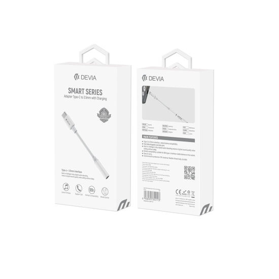 Devia adapter przejściówka EC608 USB-C - jack 3,5mm biały