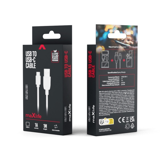 Maxlife kabel USB - USB-C 1,0 m 1A biały