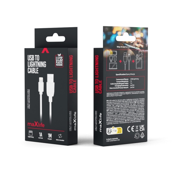 Maxlife kabel USB - Lightning 1,0 m 1A biały