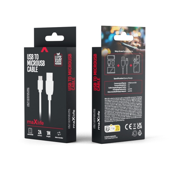 Maxlife kabel USB - microUSB 1,0 m 2A biały