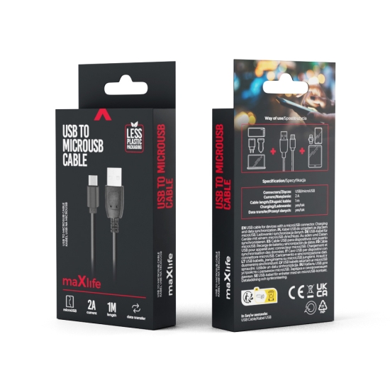 Maxlife kabel USB - microUSB 1,0 m 2A czarny