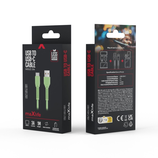 Maxlife kabel MXUC-04 USB - USB-C 1,0 m 3A zielony