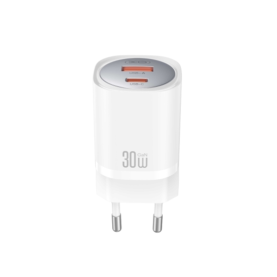 XO ładowarka sieciowa CE21 PD 30W 1x USB-C 1x USB biała + kabel USB-C - USB-C