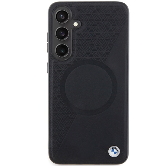 BMW nakładka do Samsung Galaxy S24 Plus czarna Signature Leather Half Textured & Circle MagSafe