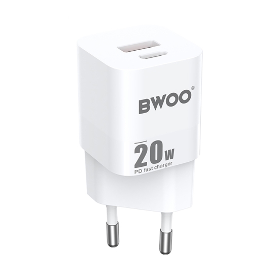 BWOO ładowarka sieciowa PD CDA156 1x USB-C 1x USB 20W biała