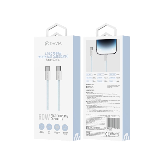Devia kabel Smart EC325 PD USB-C - USB-C 1,0 m 60W 3A niebieski
