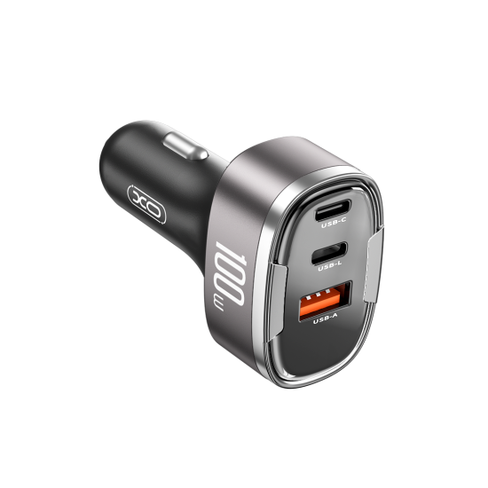 XO ładowarka samochodowa CC61 PD QC 3.0 100W 1x USB1x USB-C 1x Lightning szara