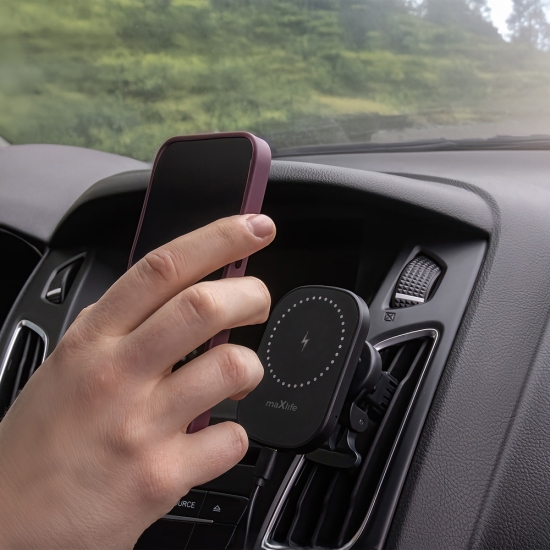 Maxlife uchwyt samochodowy do kratki MXCH-16 magnetyczny z ładowaniem bezprzewodowym czarny 15W