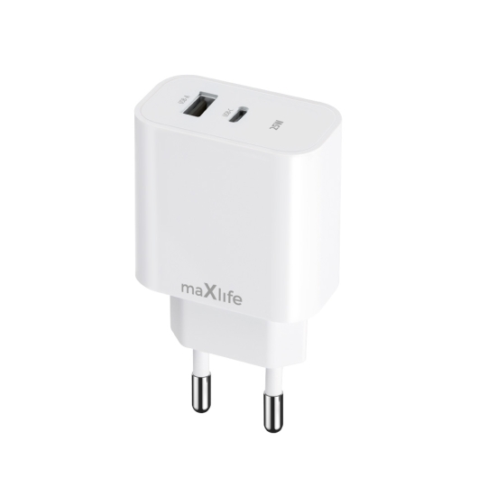 Maxlife ładowarka sieciowa PD QC MXTC-06-25AC 1x USB-C 1x USB 25W biała