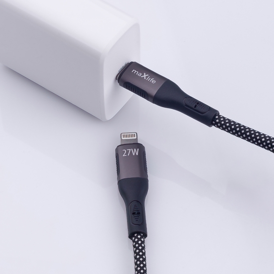 Maxlife kabel magnetyczny MXUC-11 USB-C - Lightning 1,0 m 27W czarny nylonowy