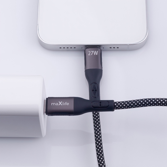 Maxlife kabel magnetyczny MXUC-11 USB-C - Lightning 1,0 m 27W czarny nylonowy