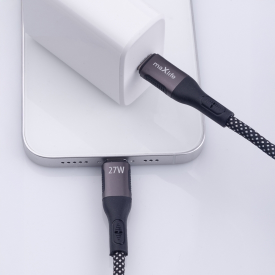 Maxlife kabel magnetyczny MXUC-11 USB-C - Lightning 1,0 m 27W czarny nylonowy