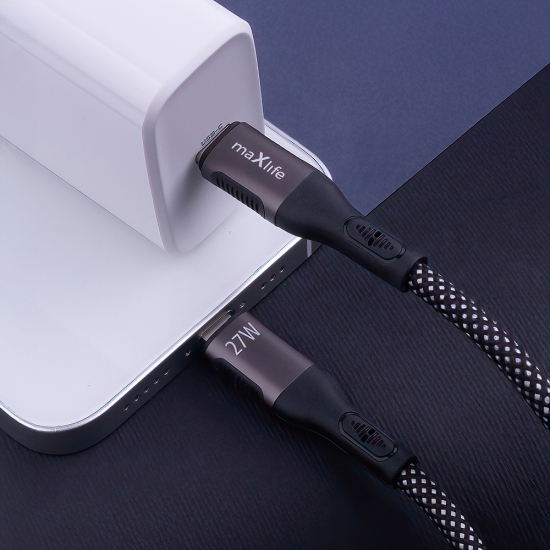 Maxlife kabel magnetyczny MXUC-11 USB-C - Lightning 1,0 m 27W czarny nylonowy
