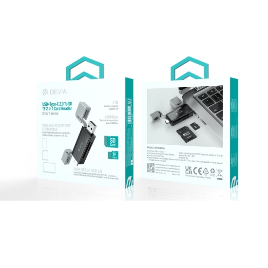 Devia czytnik kart 2w1 EL239 USB/USB-C 2.0 czarny