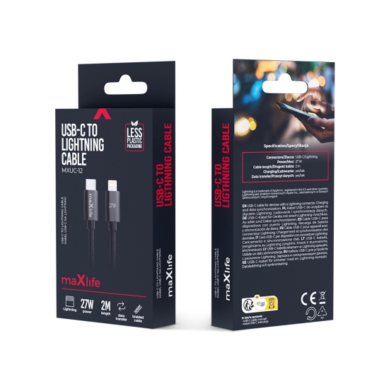 Maxlife kabel MXUC-12 USB-C - Lightning 2,0 m 27W czarny