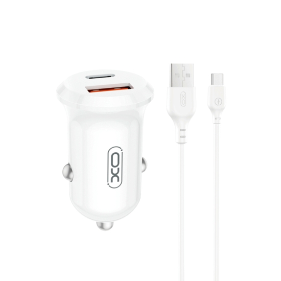 XO ładowarka samochodowa CC69 PD 30W QC 1x USB 1x USB-C biała + kabel USB - USB-C