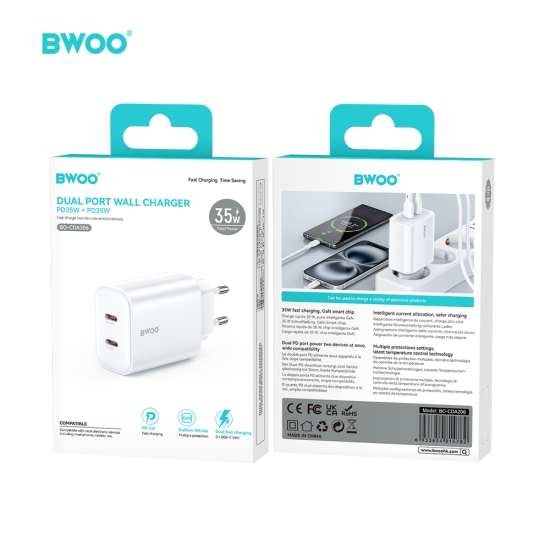 BWOO ładowarka sieciowa PD CDA206 USB-C 35W biały