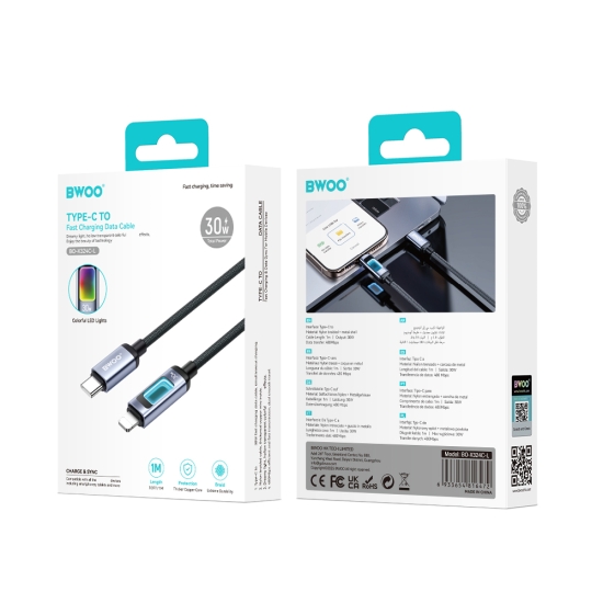 BWOO kabel pleciony z podświetleniem PD 27W X324CL USB-C - Lightning