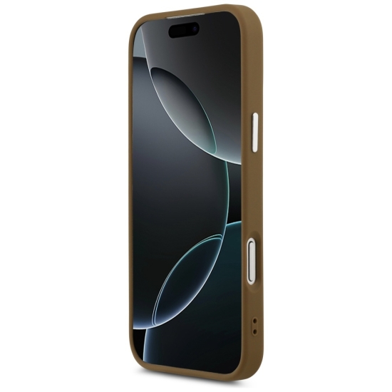 Guess Nakładka Magsafe PU Leather Case With Triangle Logo Silver Metal Camera Frame Do iPhone 17 Pro Brązowa