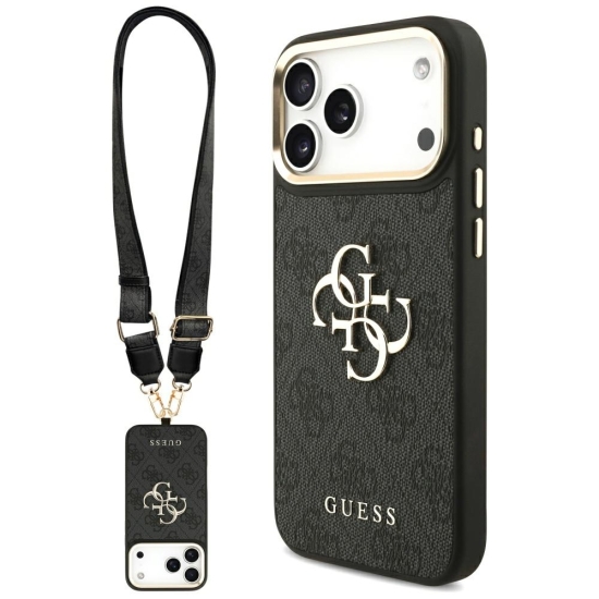 Guess Nakładka 4G PU Leather Case Big 4G And Classic Logo With Big 4G PU Nylon Strap And Metal Camera And Buttons Do iPhone 17 Pro Max Czarna