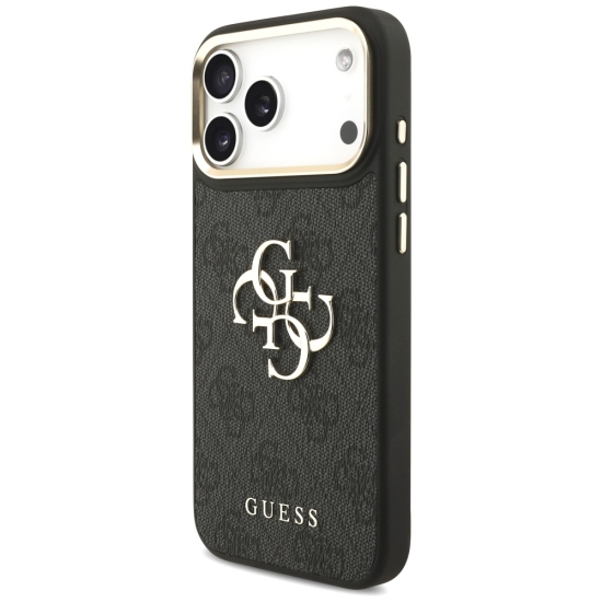Guess Nakładka 4G PU Leather Case Big 4G And Classic Logo With Big 4G PU Nylon Strap And Metal Camera And Buttons Do iPhone 17 Pro Max Czarna