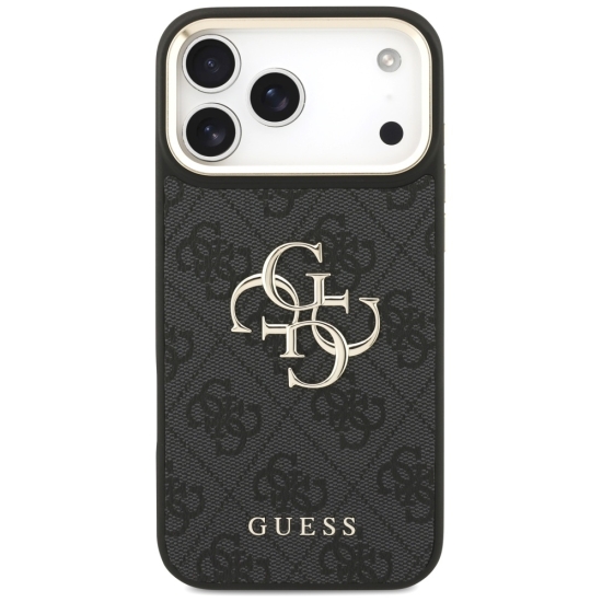 Guess Nakładka 4G PU Leather Case Big 4G And Classic Logo With Big 4G PU Nylon Strap And Metal Camera And Buttons Do iPhone 17 Pro Max Czarna