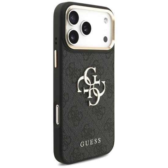 Guess Nakładka 4G PU Leather Case Big 4G And Classic Logo With Big 4G PU Nylon Strap And Metal Camera And Buttons Do iPhone 17 Pro Max Czarna