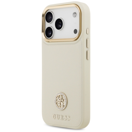 Guess nakładka Grained Strass Logo MagSafe do iPhone 17 Pro beżowa