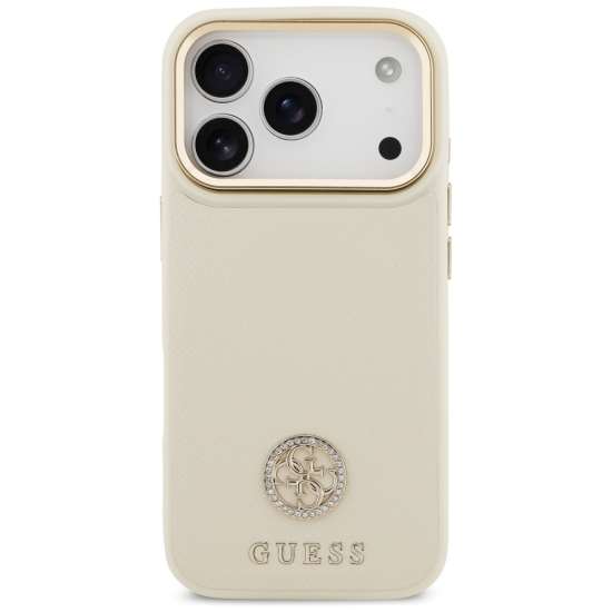 Guess nakładka Grained Strass Logo MagSafe do iPhone 17 Pro beżowa