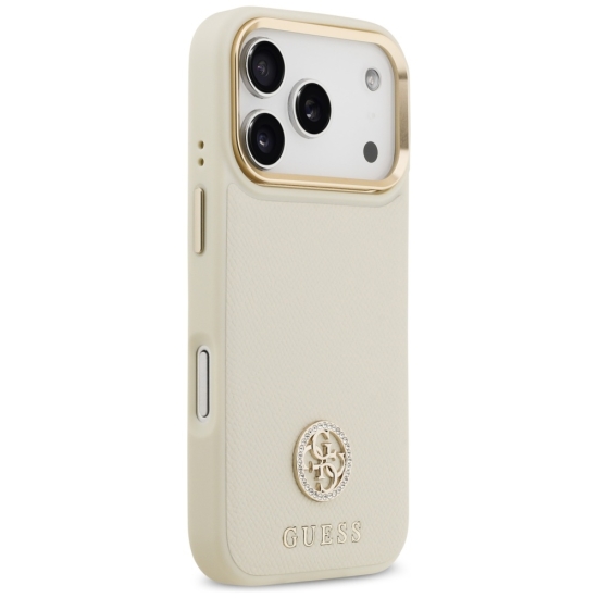 Guess nakładka Grained Strass Logo MagSafe do iPhone 17 Pro beżowa