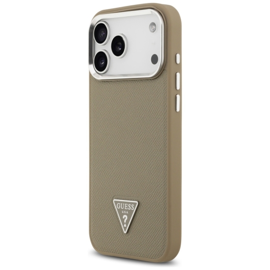 Guess nakładka Grained Triangle Logo MagSafe do iPhone 17 Pro brązowa